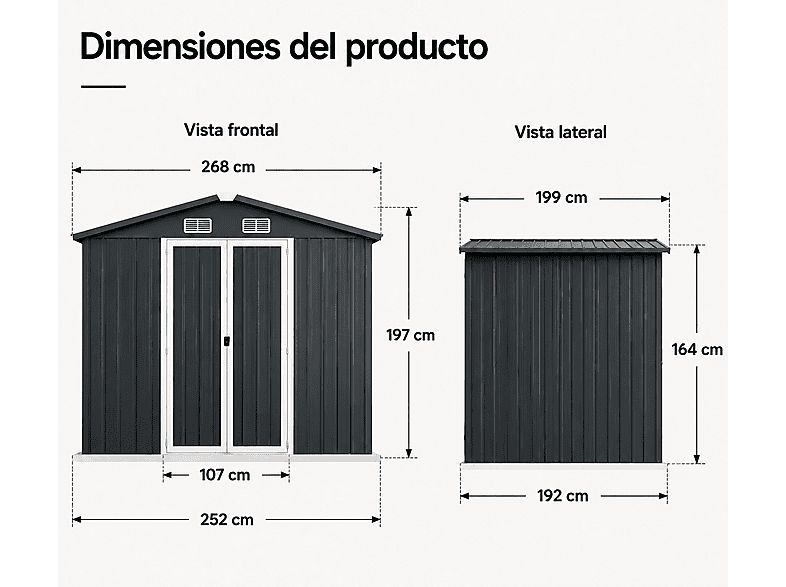 Caseta de Jardín - Lorvik Exterior Con Puertas Dobles Abatibles 267,5 × 199 × 197 cm