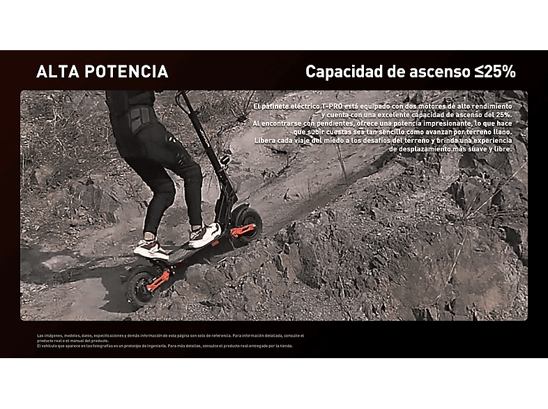 Patinete eléctrico - Joyor T-PRO, Pot. máx. 1000 W, Carga máx. 120 kg, negro (ref. 179048008)