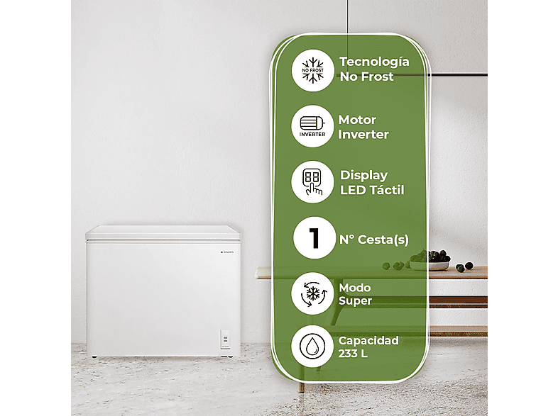 Congelador horizontal - Aspes ACHH2500ENFDC, 233 l, 85,3 cm, Blanco