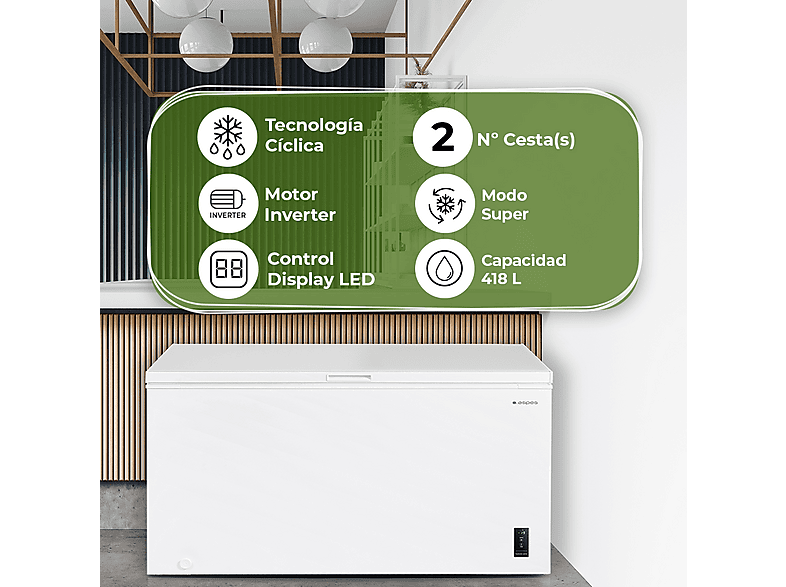 Congelador horizontal - Aspes ACHH4500EDC, 418 l, 82,5 cm, Blanco
