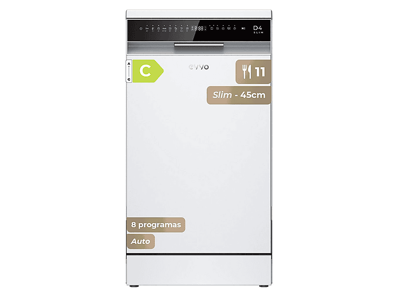 Lavavajillas libre instalación 45 cm - Evvo D4 Slim (45cm), 8 programas, 450 mm