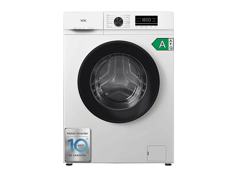 Lavadora de carga frontal - Vok EVW-12BAW12, Motor Inverter, 12 kg, 1200 rpm, 14 programas, Blanco