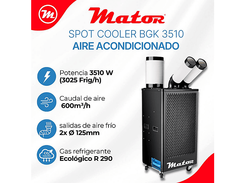 Aire acondicionado portátil - Mator SPOT COOLER BGK-3510-3.510 W, 12000 fg/h, 2 velocidades, 120 m³, Negro