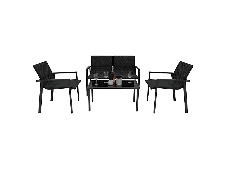 Conjunto de jardín - Monster De Ratán 4 plazas - Negro, 116 cm x 66,5 cm x 83 cm