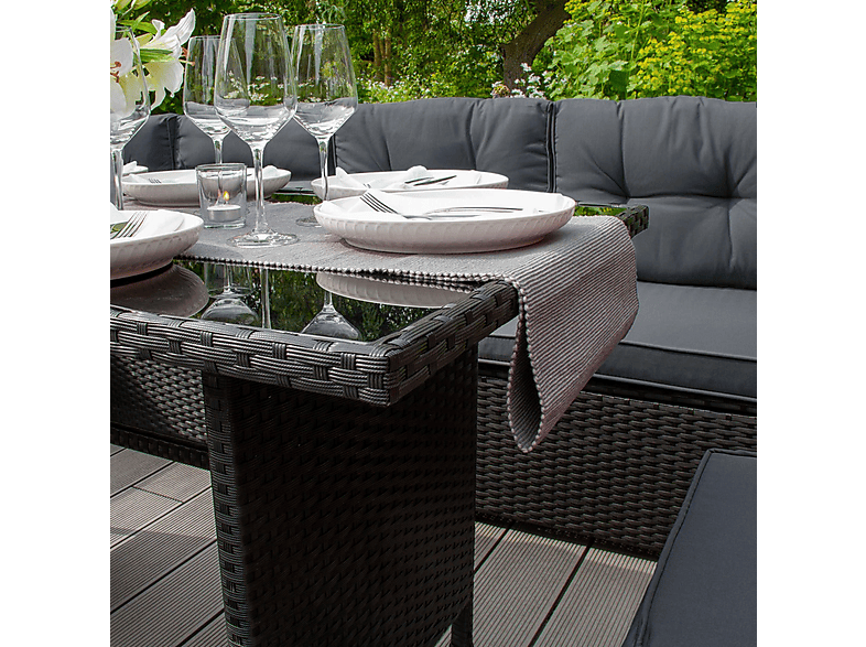 Conjunto de jardín - Monster Ratán 9 plazas, 240 cm x 180 cm x 70 cm, Negro
