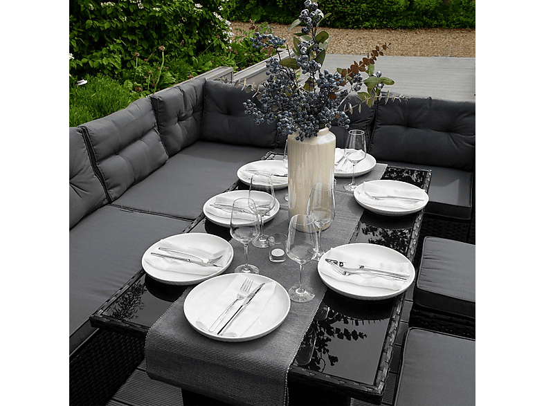 Conjunto de jardín - Monster Ratán 9 plazas, 240 cm x 180 cm x 70 cm, Negro