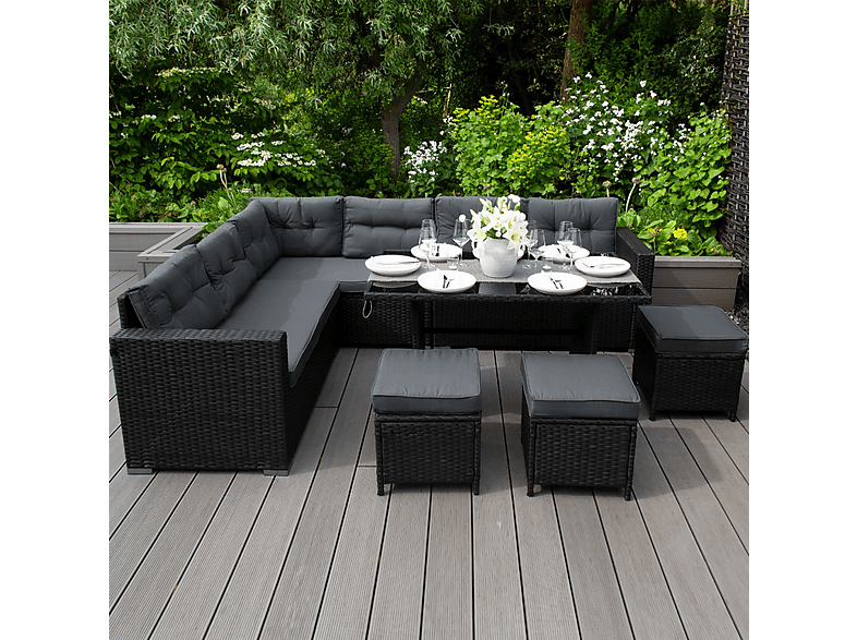 Conjunto de jardín - Monster Ratán 9 plazas, 240 cm x 180 cm x 70 cm, Negro