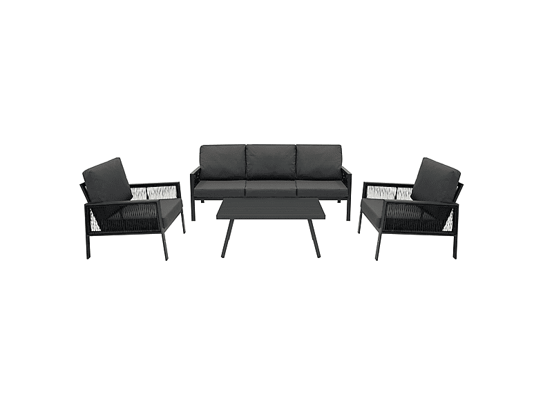 Conjunto de jardín - Monster De aluminio 5 plazas Antracita + Caja en ratán Negro, 201 cm x 82 cm x 75 cm, Gris