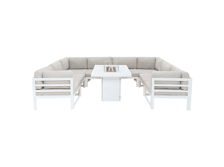 Conjunto de jardín - Monster Con Mesa con Fogata a Gas - Blanco, 300 cm x 225 cm x 63 cm, Blanca
