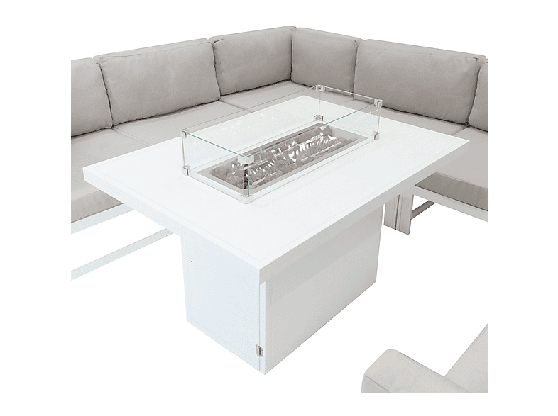 Conjunto de jardín - Monster Con Mesa con Fogata a Gas - Blanco, 300 cm x 225 cm x 63 cm, Blanca