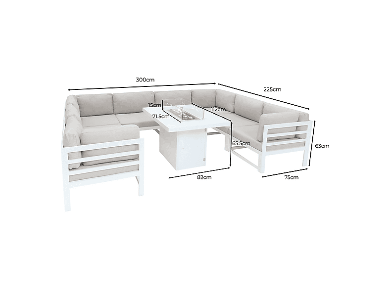 Conjunto de jardín - Monster Con Mesa con Fogata a Gas - Blanco, 300 cm x 225 cm x 63 cm, Blanca