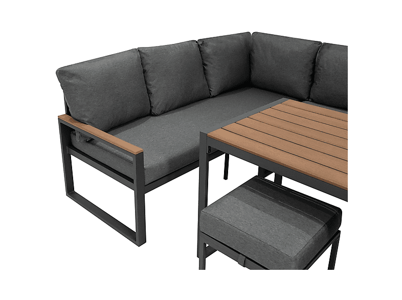 Conjunto de jardín - Monster 7 plazas - Efecto madera, 241 cm x 173,5 cm x 69 cm, Gris