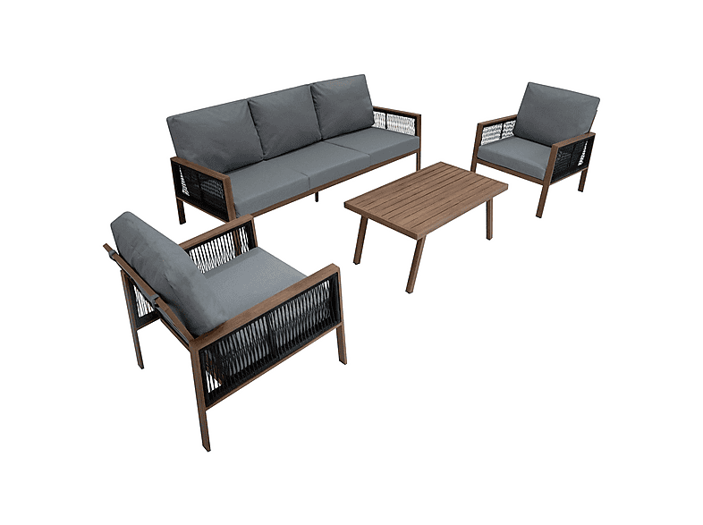 Conjunto de jardín - Monster De aluminio 5 plazas (4 piezas) - Efecto madera, 201 cm x 82 cm x 75 cm, Gris