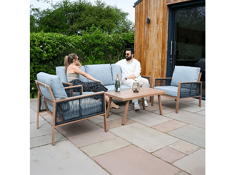 Conjunto de jardín - Monster De aluminio 5 plazas (4 piezas) - Efecto madera, 201 cm x 82 cm x 75 cm, Gris