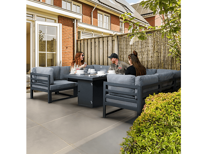 Conjunto de jardín - Monster Con Mesa con Fogata a Gas - Gris, 300 cm x 225 cm x 63 cm