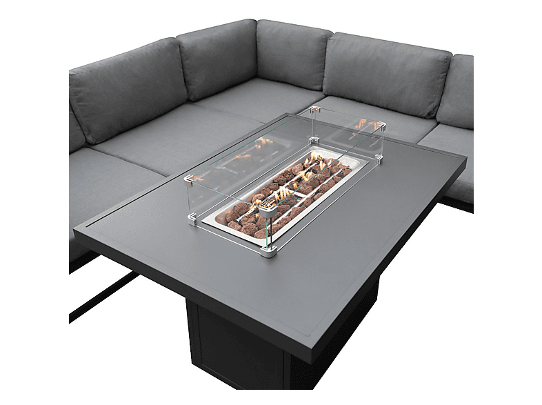 Conjunto de jardín - Monster Con Mesa con Fogata a Gas - Gris, 300 cm x 225 cm x 63 cm