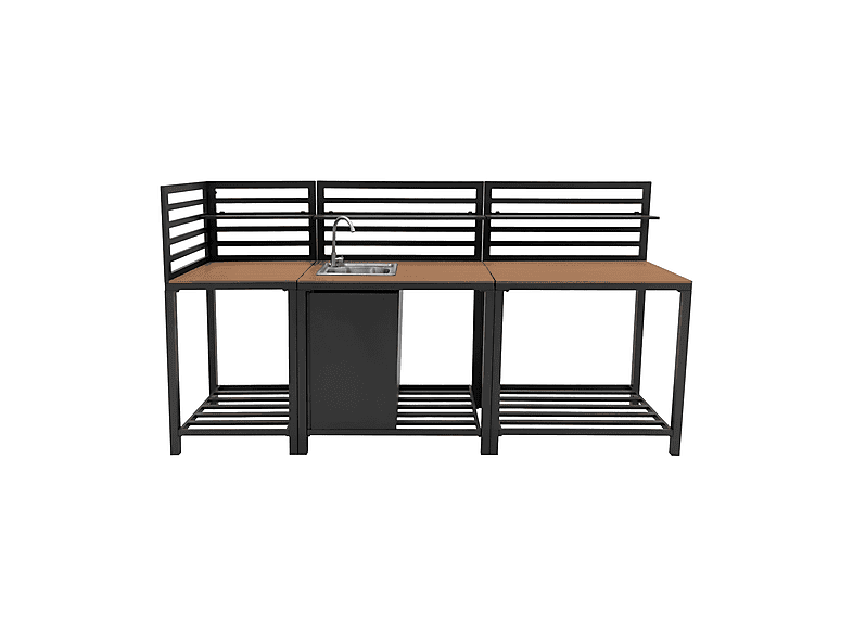 Mueble de cocina - Monster De exterior Modular Aluminio y Madera de 3 Piezas, 240 cm x 61,5 cm x 127,5 cm, Gris
