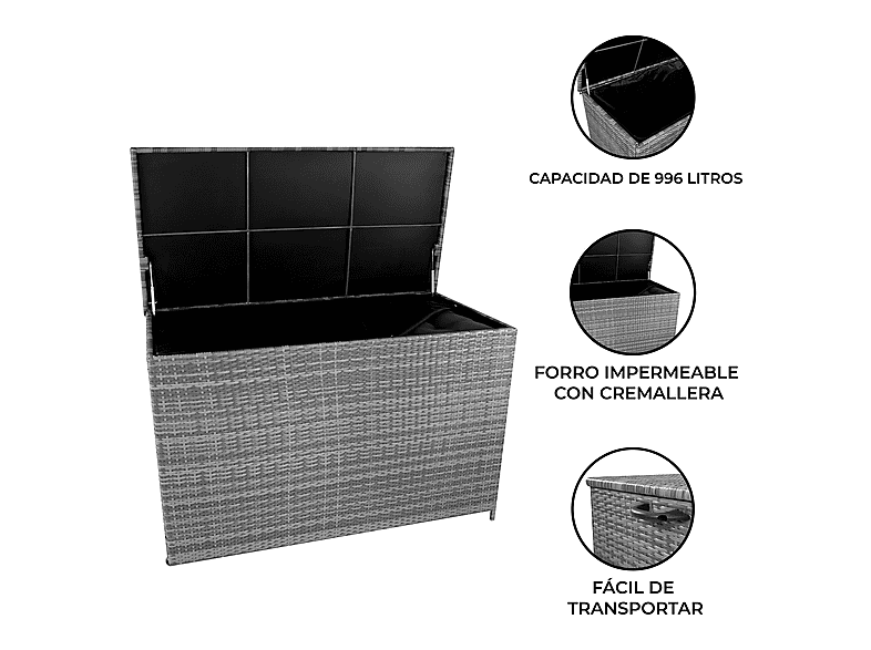 Baúl de exterior - Monster 996L, 160 cm x 80 cm x 98 cm, Gris