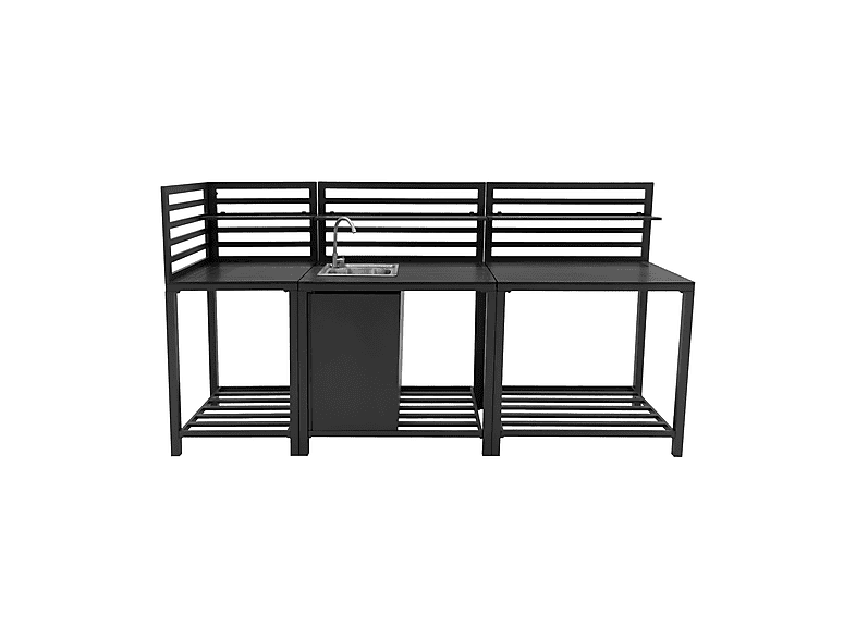 Mueble de cocina - Monster Exterior Modular de Aluminio con fregadero - Set de 3 piezas, 240 cm x 61,5 cm x 128 cm, Gris