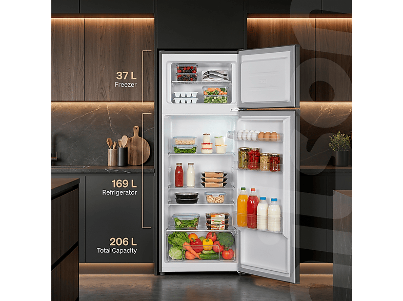 Frigorífico dos puertas - Nilson NF145500EX, Altura 143 cm, Capacidad 206 l, Inox