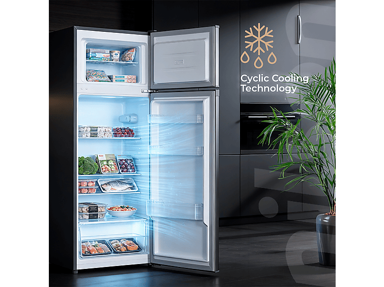 Frigorífico dos puertas - Nilson NF145500EX, Altura 143 cm, Capacidad 206 l, Inox