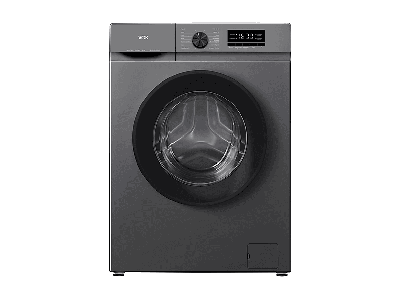 Lavadora de carga frontal - Vok EVW-8BAGL2412, Motor Inverter, 8 kg, 1200 rpm, 14 programas, Gris