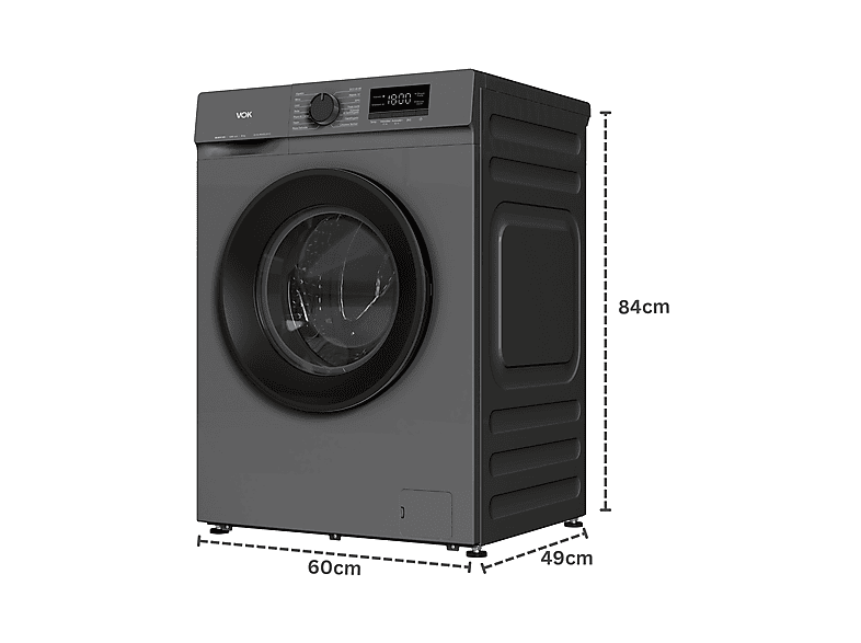 Lavadora de carga frontal - Vok EVW-8BAGL2412, Motor Inverter, 8 kg, 1200 rpm, 14 programas, Gris