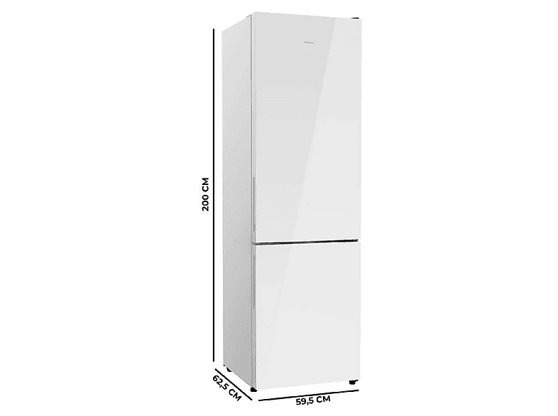Frigorífico combi - Cecotec Bolero CoolMarket Combi 356i White Glass E, Altura 200 cm, Capacidad 356 l, Blanco