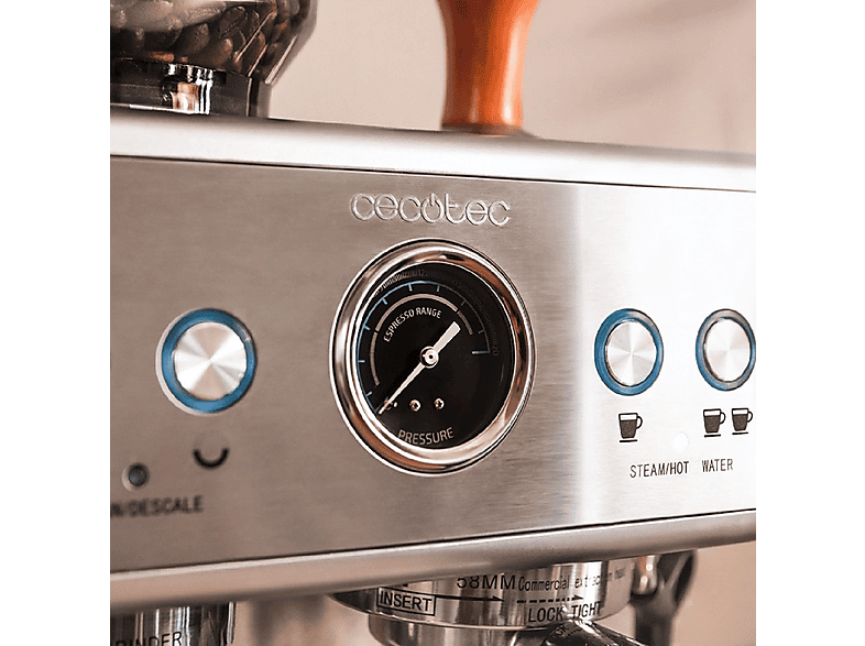 Cafetera express - Cecotec Power Espresso 20 Barista Maestro, 2250 W, 2 tazas, Plateado