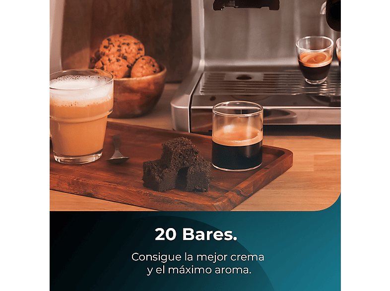 Cafetera express - Cecotec Power Espresso 20 Barista Maestro, 2250 W, 2 tazas, Plateado