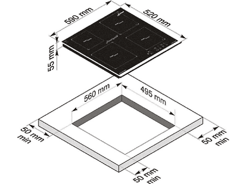 Placa de inducción - Kaiser 46127383, 4 zonas, 60 cm, Fris