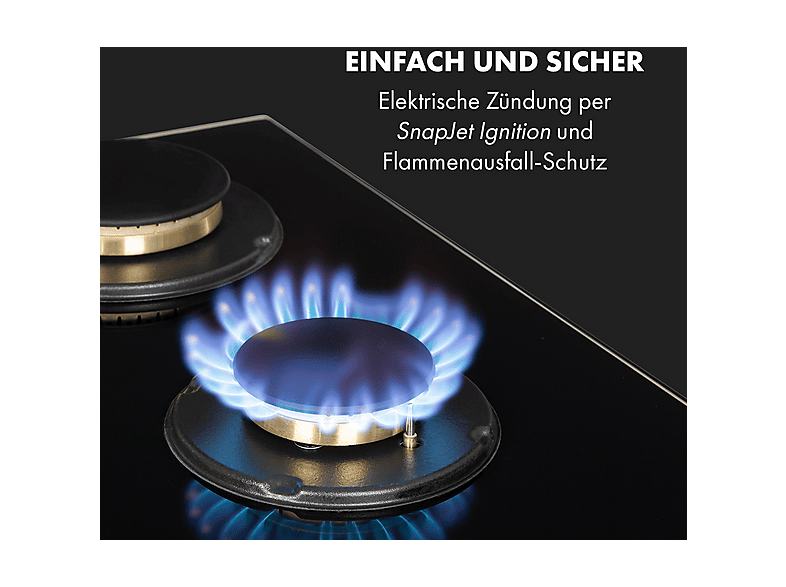 Placa de gas - Klarstein Goldflame 5, 5 zonas, 70 cm, Negro