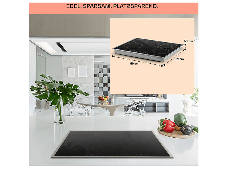 Placa de vitrocerámica - Klarstein Virtuosa 4 Prime, 4 zonas, 59 cm, Negro