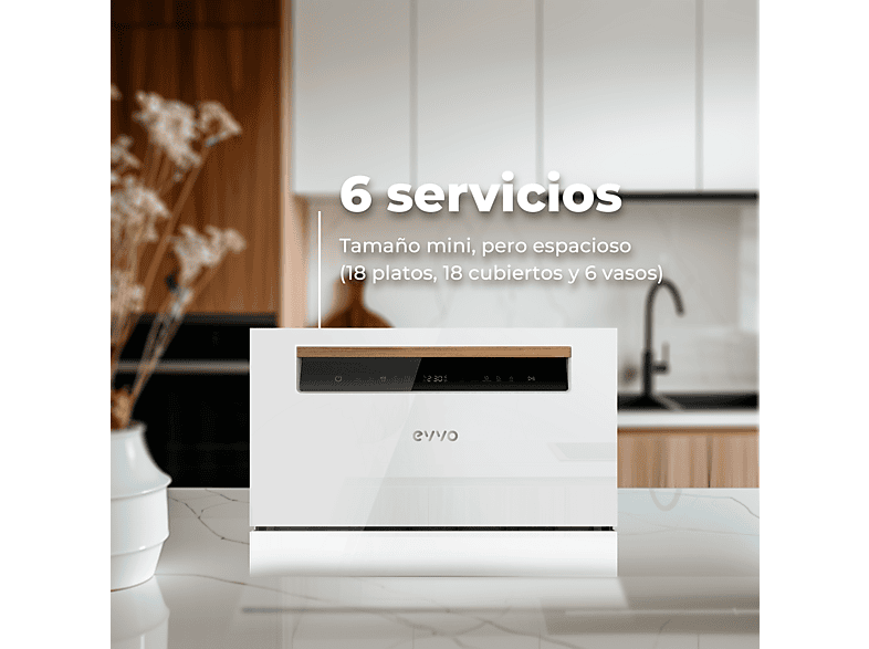 Lavavajillas compacto MINI D - Evvo, EVVO, Encimera, 7 programas, Blanco