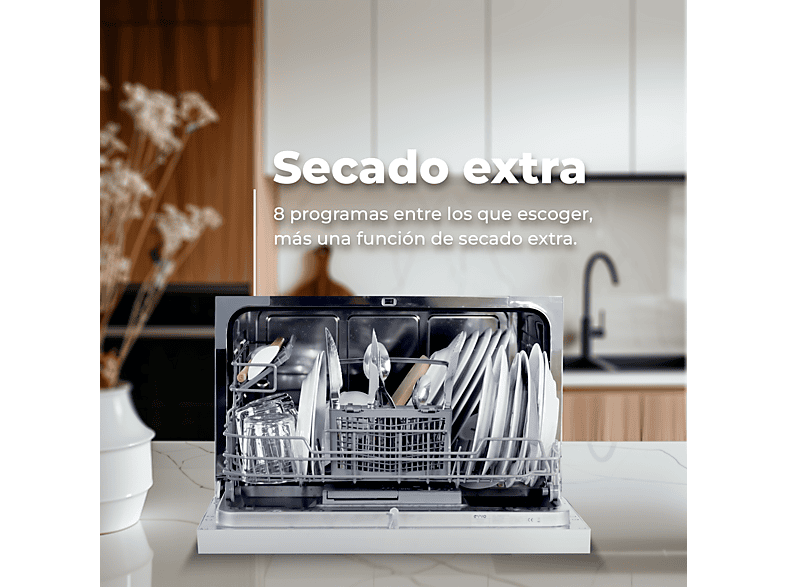 Lavavajillas compacto MINI D - Evvo, EVVO, Encimera, 7 programas, Blanco