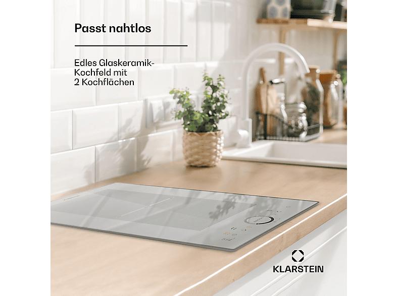 Placa de inducción - Klarstein Delicatessa Slim Domino, 2 zonas, 29 cm, Vidrio Blanco