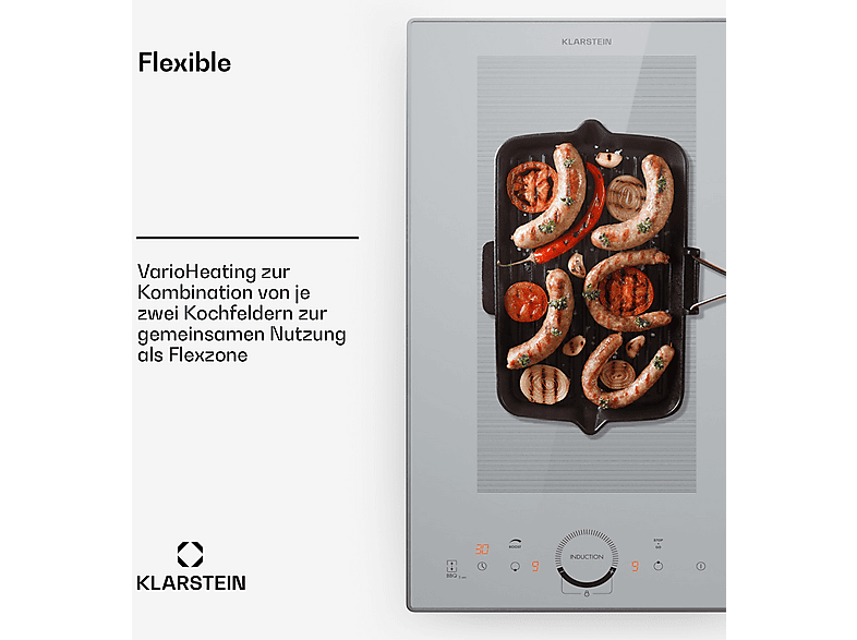 Placa de inducción - Klarstein Delicatessa Slim Domino, 2 zonas, 29 cm, Vidrio Blanco