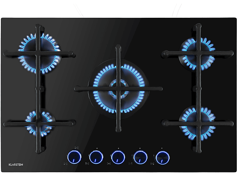 Placa de gas - Klarstein Illuminosa 5, 5 zonas, 76 cm, Negro