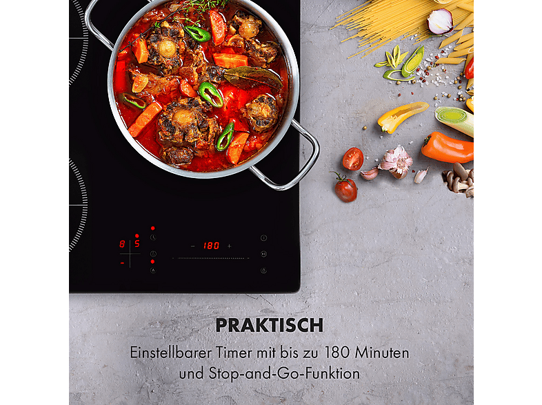 Placa de inducción - Klarstein TrinityCook, 3 zonas, 59,5 cm, Negro