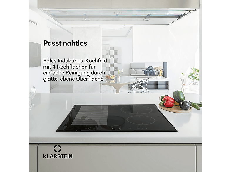 Placa de inducción - Klarstein Delicatessa 60 Hybrid, 4 zonas, 59 cm, Negro