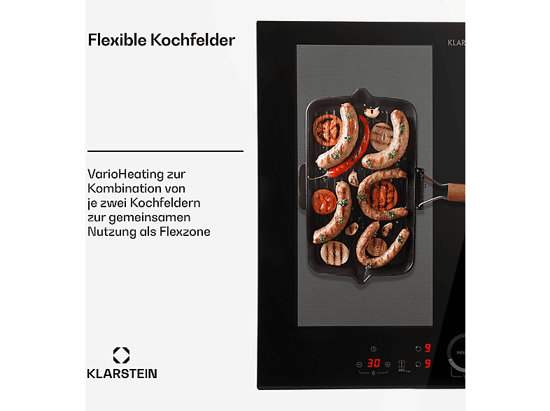 Placa de inducción - Klarstein Delicatessa 60 Hybrid, 4 zonas, 59 cm, Negro