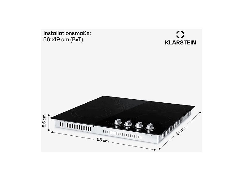 Placa de vitrocerámica - Klarstein EasyCook, 4 zonas, 59 cm, Negro