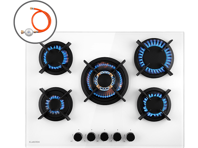 Placa de gas - Klarstein Goldflame 5, 5 zonas, 70 cm, Blanco