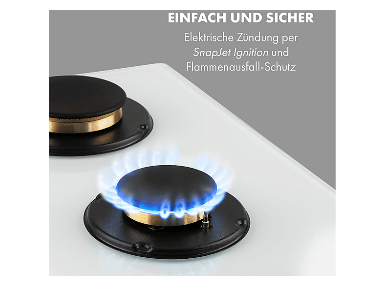 Placa de gas - Klarstein Goldflame 5, 5 zonas, 70 cm, Blanco