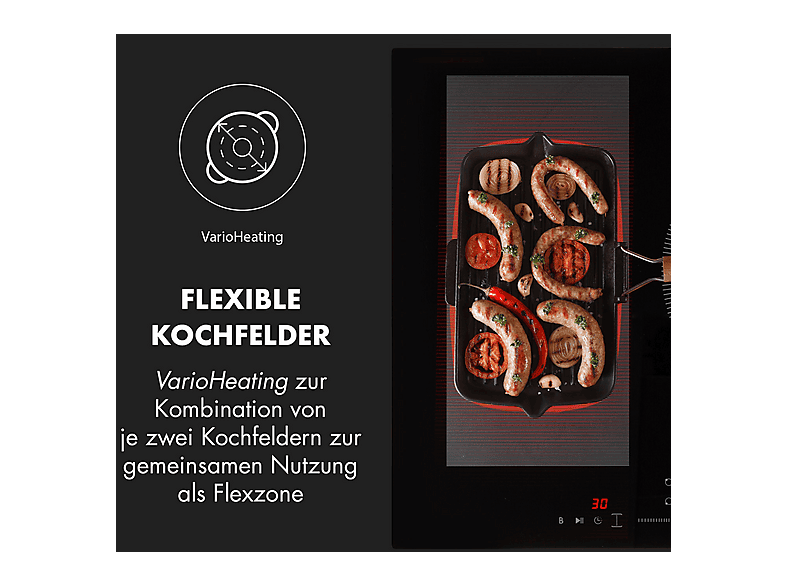 Placa de inducción - Klarstein Delicatessa 3 Flex, 3 zonas, 59 cm, Negro
