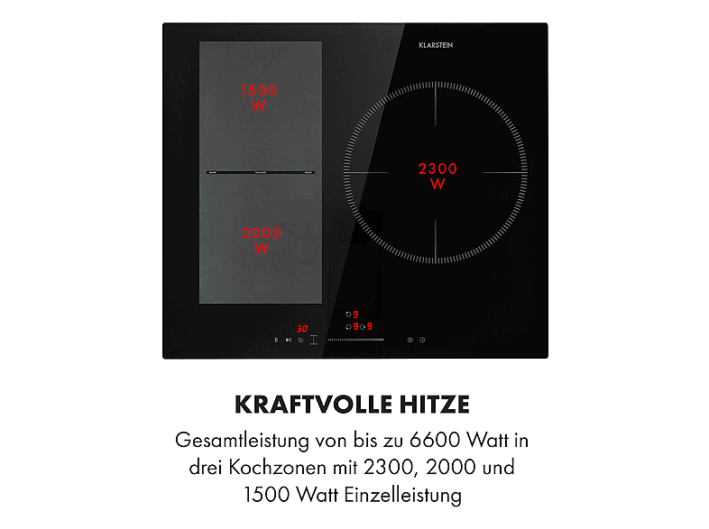 Placa de inducción - Klarstein Delicatessa 3 Flex, 3 zonas, 59 cm, Negro