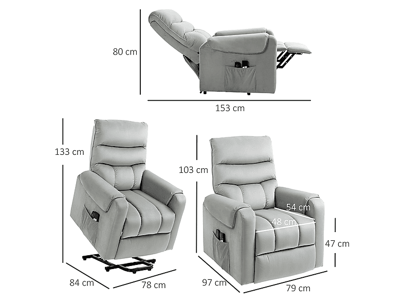 Sillón de Masaje - Homcom Reclinación Eléctrica hasta 135°, Control Remoto , hasta 150 kg, Gris
