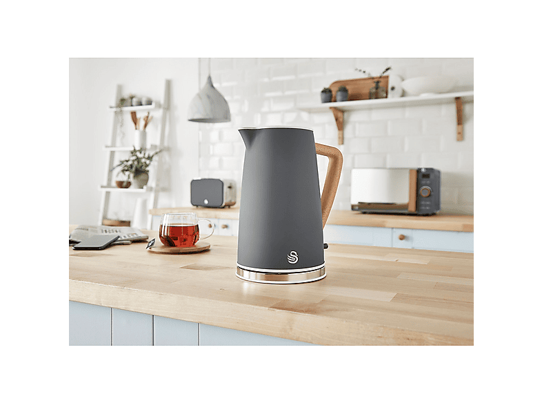 Set Desayuno - Swan STRP1060GRYNEU, Nordic Set Desayuno, Hervidor Agua 1,7L, Tostadora  2 rebanadas, Microondas 20L Digi, 2200 W, 2 ranuras, Gris