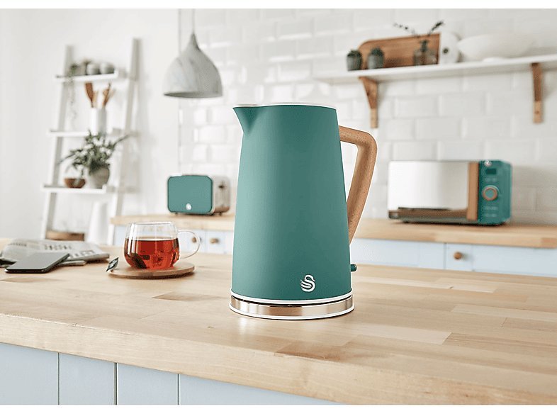 Set Desayuno - Swan STRP1060GRENEU, Nordic Set Desayuno, Hervidor Agua 1,7L, Tostadora  2 rebanadas, Microondas 20L Digi, 2200 W, 2 ranuras, Verde