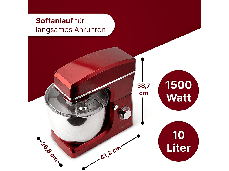 Robot de cocina - Clatronic 263958, 1500 W, 10 l, Rojo